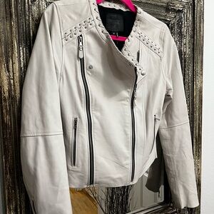PAIGE Cream Leather Jacket with Zipper Accents